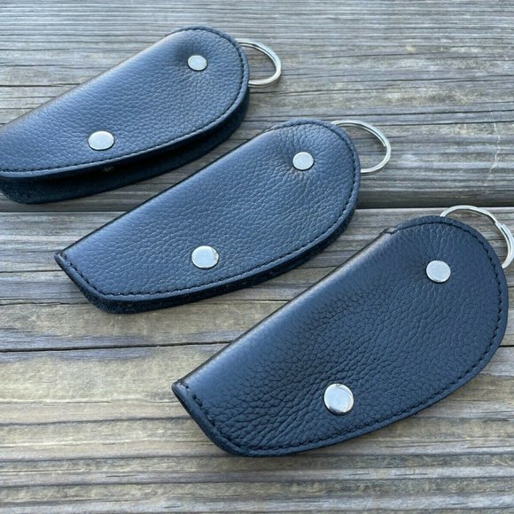Handmade Keys Holder Black Genuine Leather Key Chains Leaf Shape Lot of 3 - Picture 12 of 12
